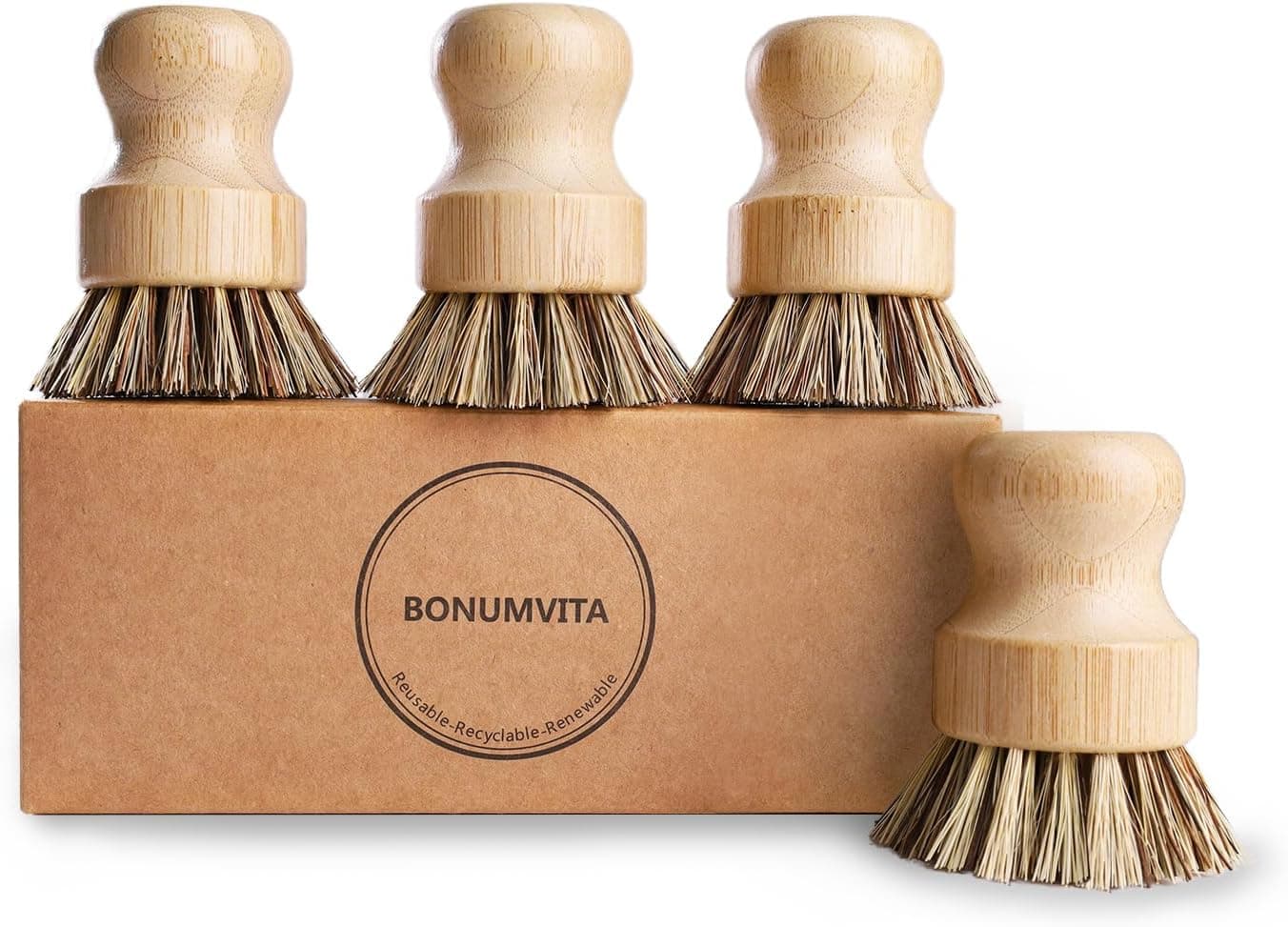 Bonumvita Bamboo Dish Brush Set (4-Pack)