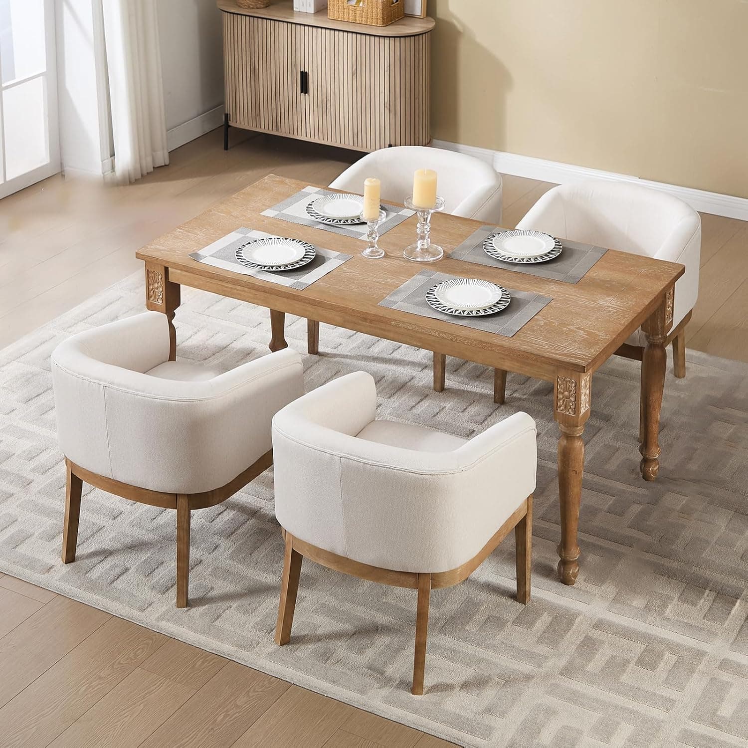 Chummaven Linen Barrel Dining Chairs Set of 4